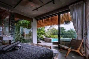 bedroom design with swimming pool view