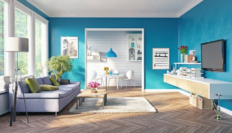  bright blue living room wall design