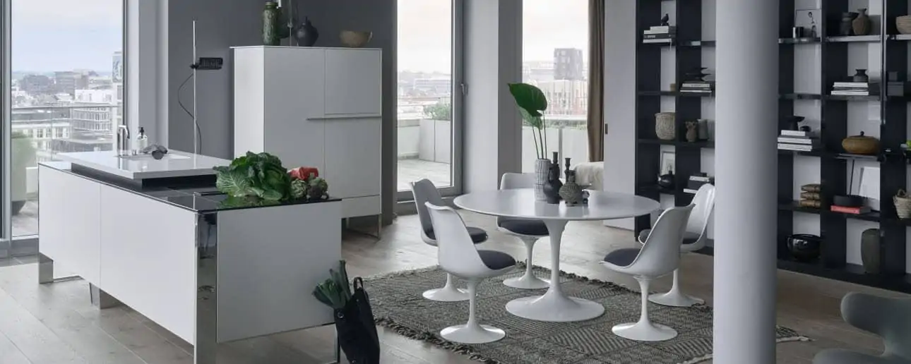 white designer kitchen colour with island, cabinets and cupboards