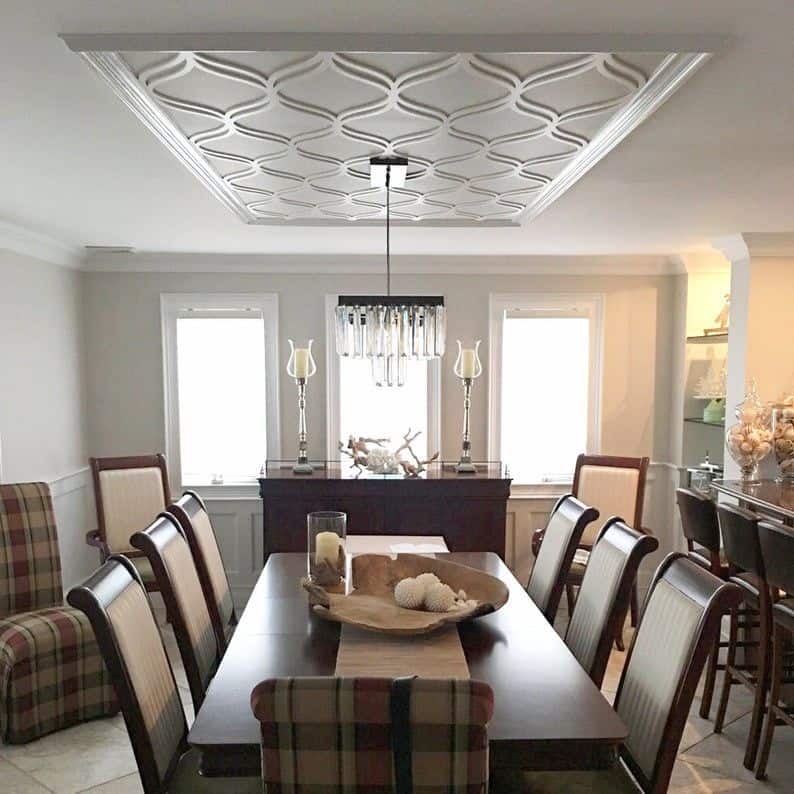 white 3D pvc paneling on ceiling