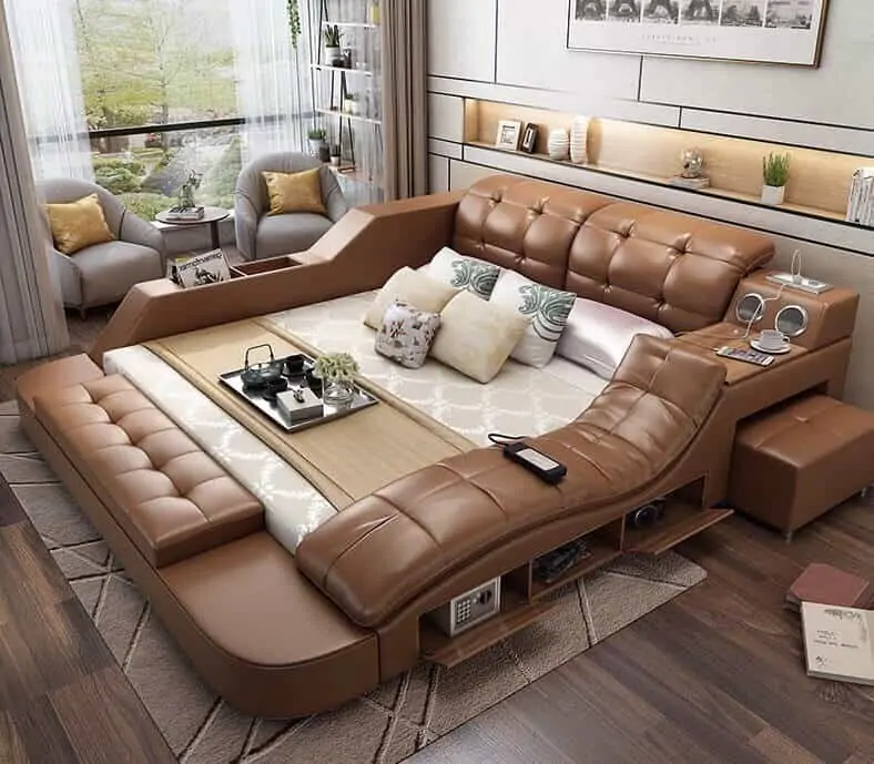  modern futon style bed with leather upholstery
