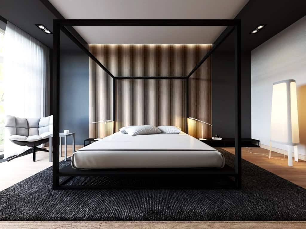  Modern black poster bed for master bedroom design