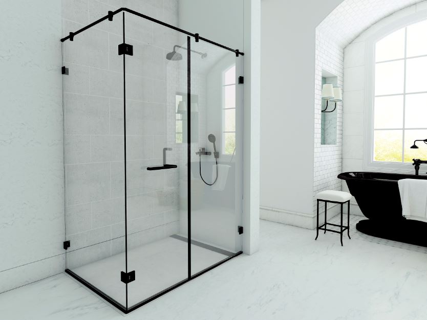 Matt black shower cubicle solutions, colors by ozone, matt black architectural hardware solutions, door hardware