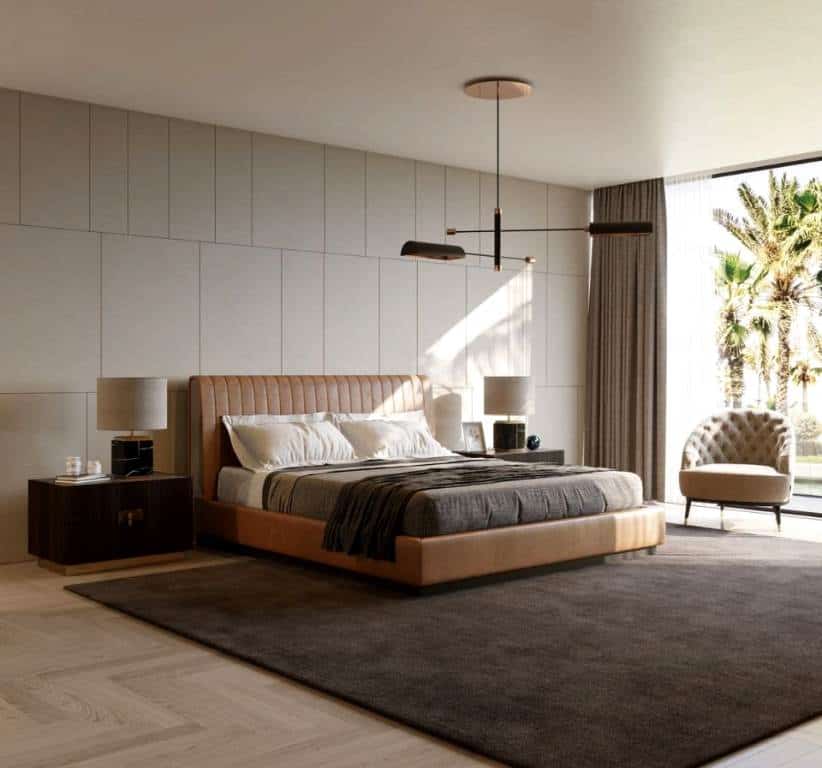  simple neutral minimalist bedroom layout with bedroom wall tiles
