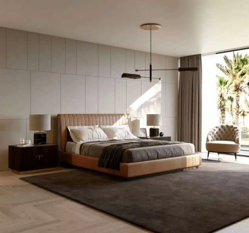  simple neutral minimalist bedroom layout with bedroom wall tiles