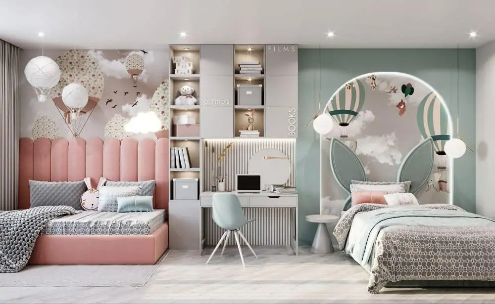 pink and blue kids room