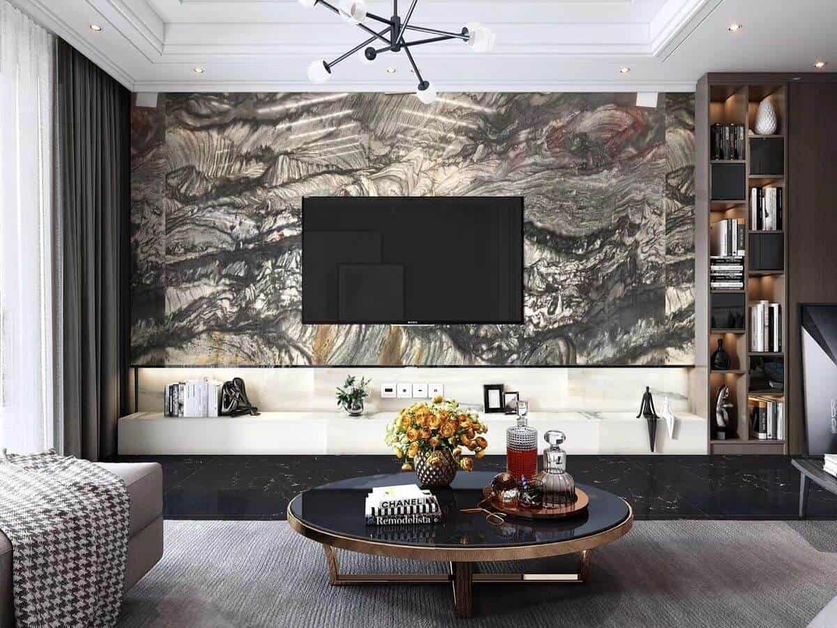 abstract marble tv wall design