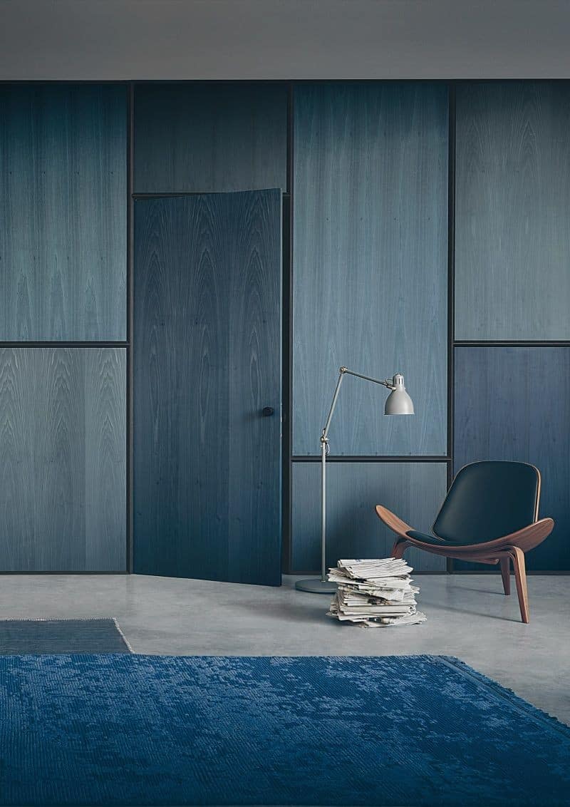 blue wall design with cupboards