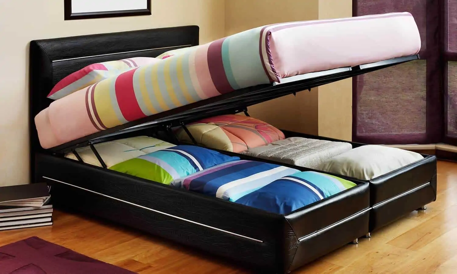  ottoman bed, storage bed with box, hydraulic bed, space saving bed like futon