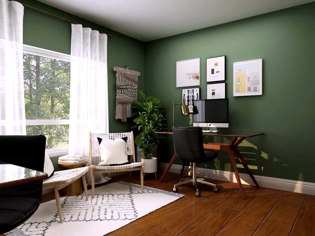  forest green living room getting ample natural light