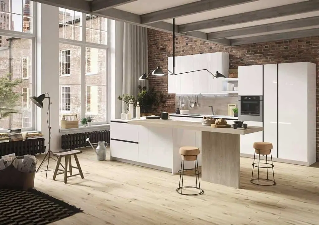 white designer kitchen colour with island, cupboard & cabinets