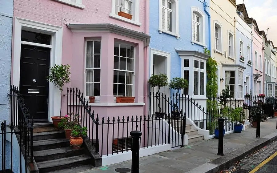  row of pastel colored houses