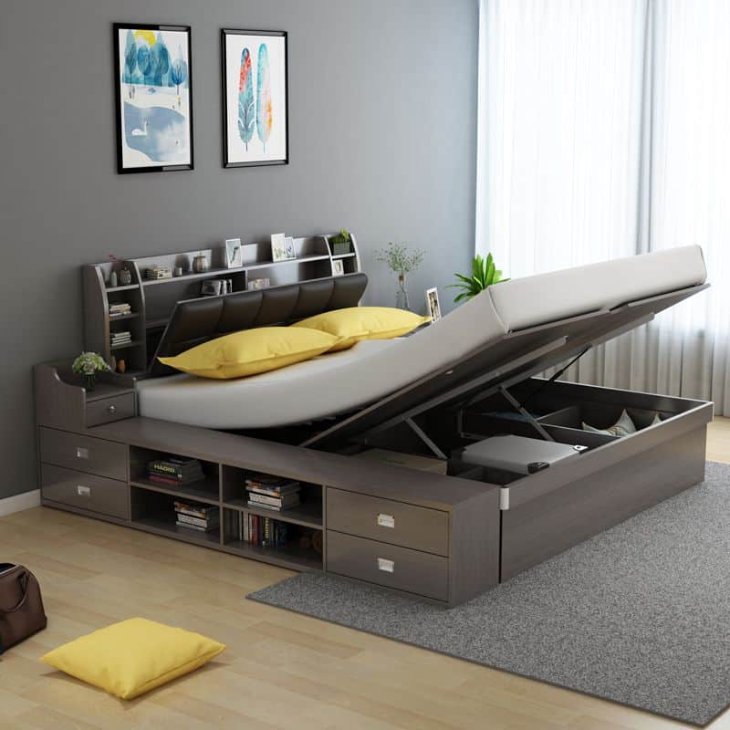 Simple modern pneumatic high box bed storage