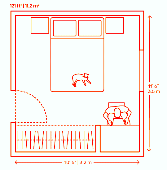  Double bedroom plan layout with front closet