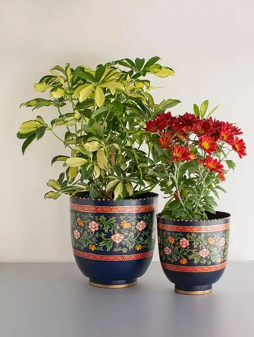 Firdaus Blue-Multicolor Handpainted Iron Planters