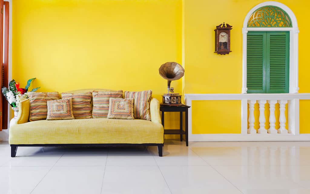  bright yellow wall paint colour for living room