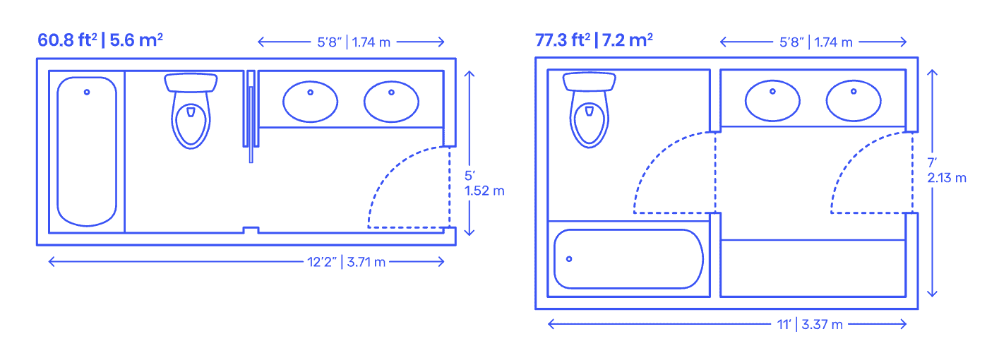 Split toilet shower tub and vanity area