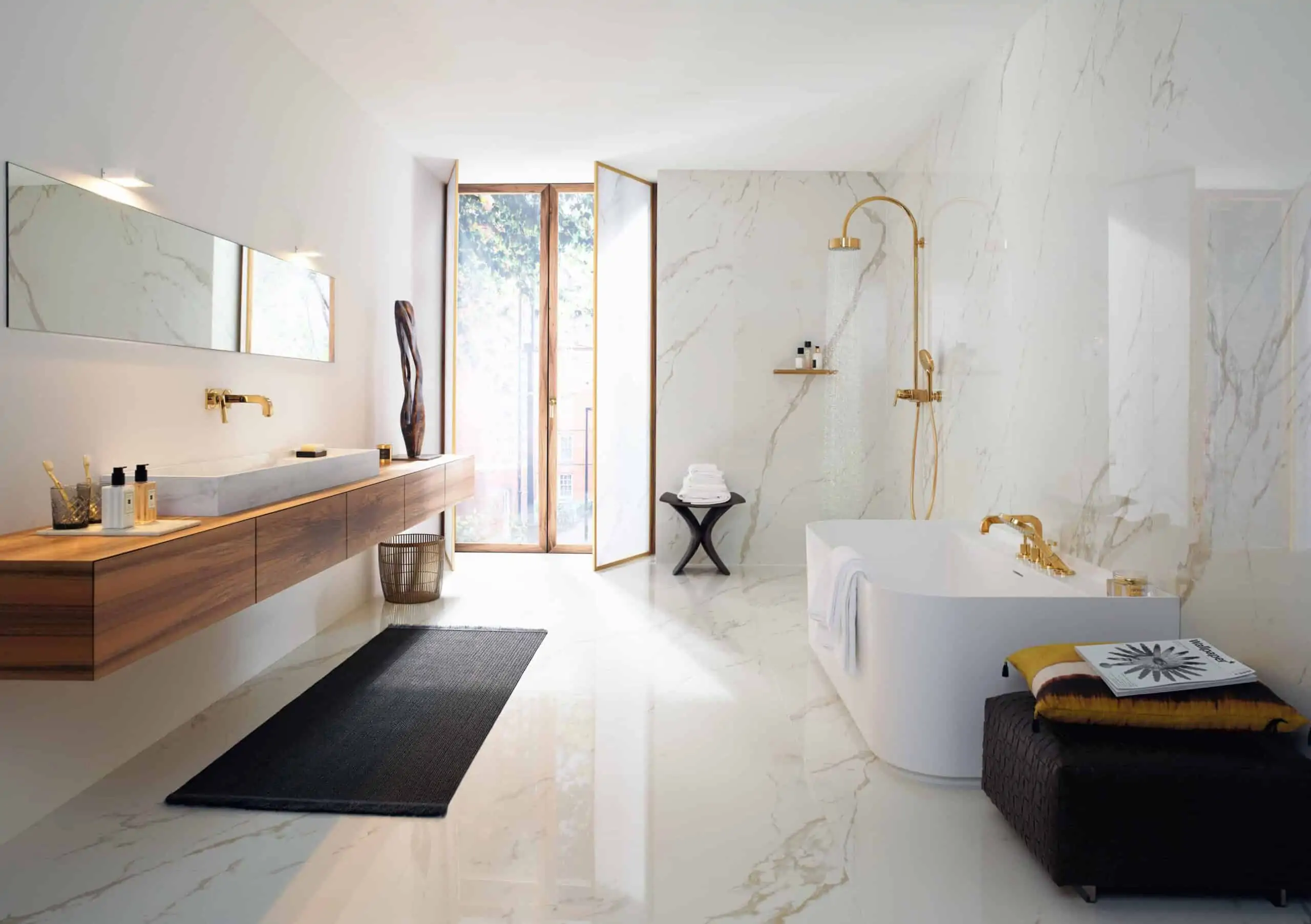 AXOR Citterio modern bathroom design collection, white and gold themed bathroom