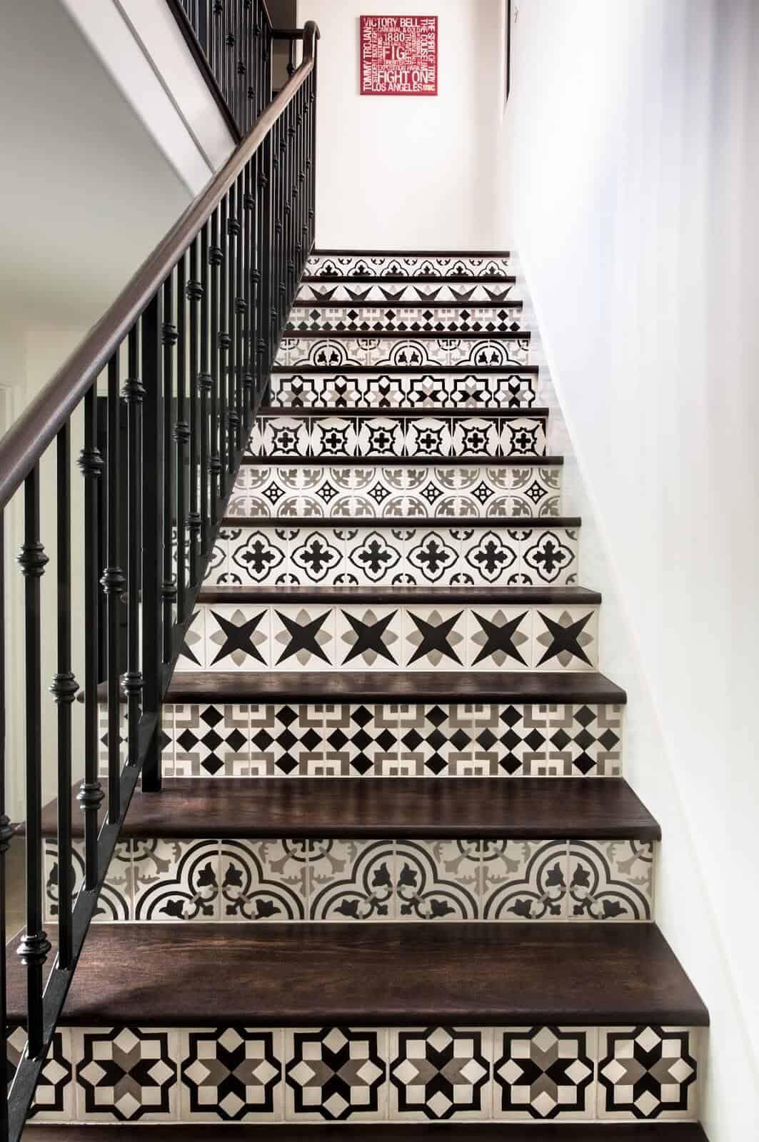 A straight outdoor staircase with very stunning and attractive tiles flooring