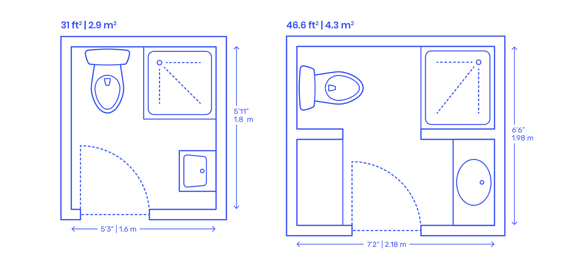 Corner shower layout