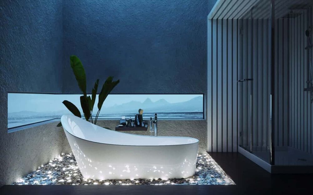 Luxurious Tile Decor Elevates Modern Black Bathroom In 3d Rendering  Background, Bathroom Design, Modern Bathroom, Bathroom Interior Background  Image And Wallpaper for Free Download
