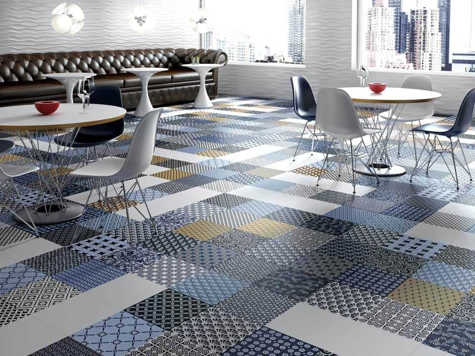 blue coloured floor tiles design