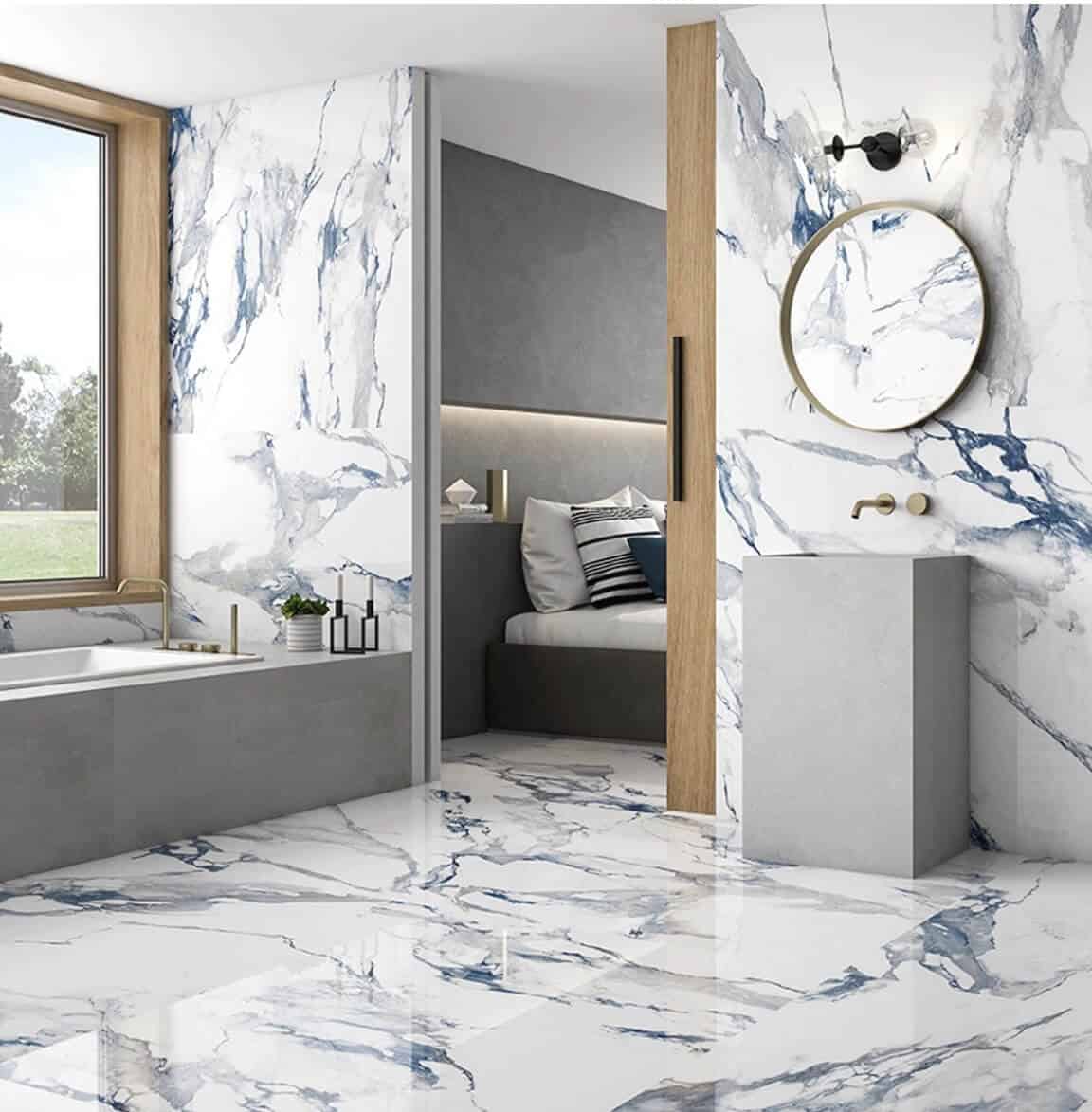 marble effect digital tiles design for floor and walls of bathroom