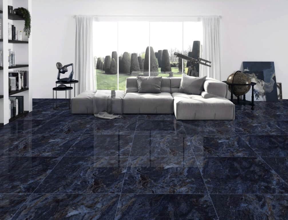Digital tiles in blue colour for the living room