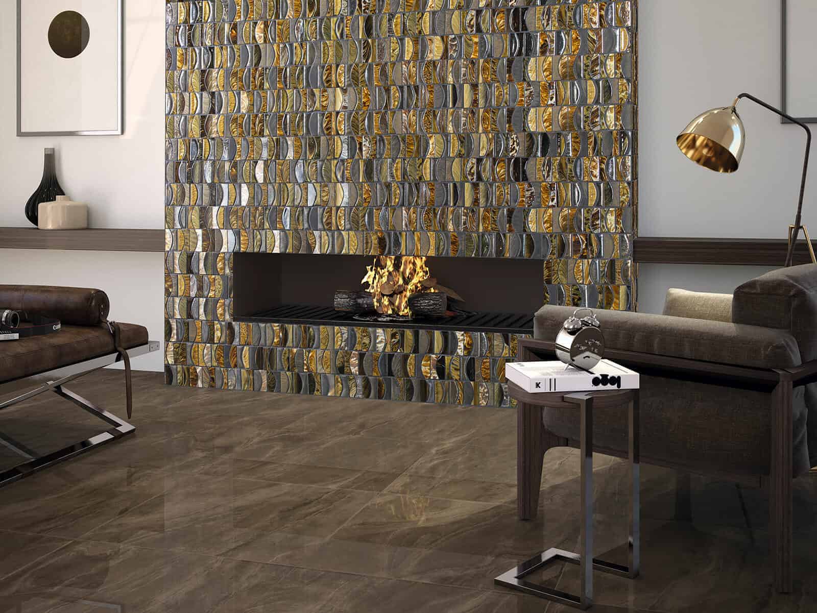 metallic wall tiles in brown and golden colour