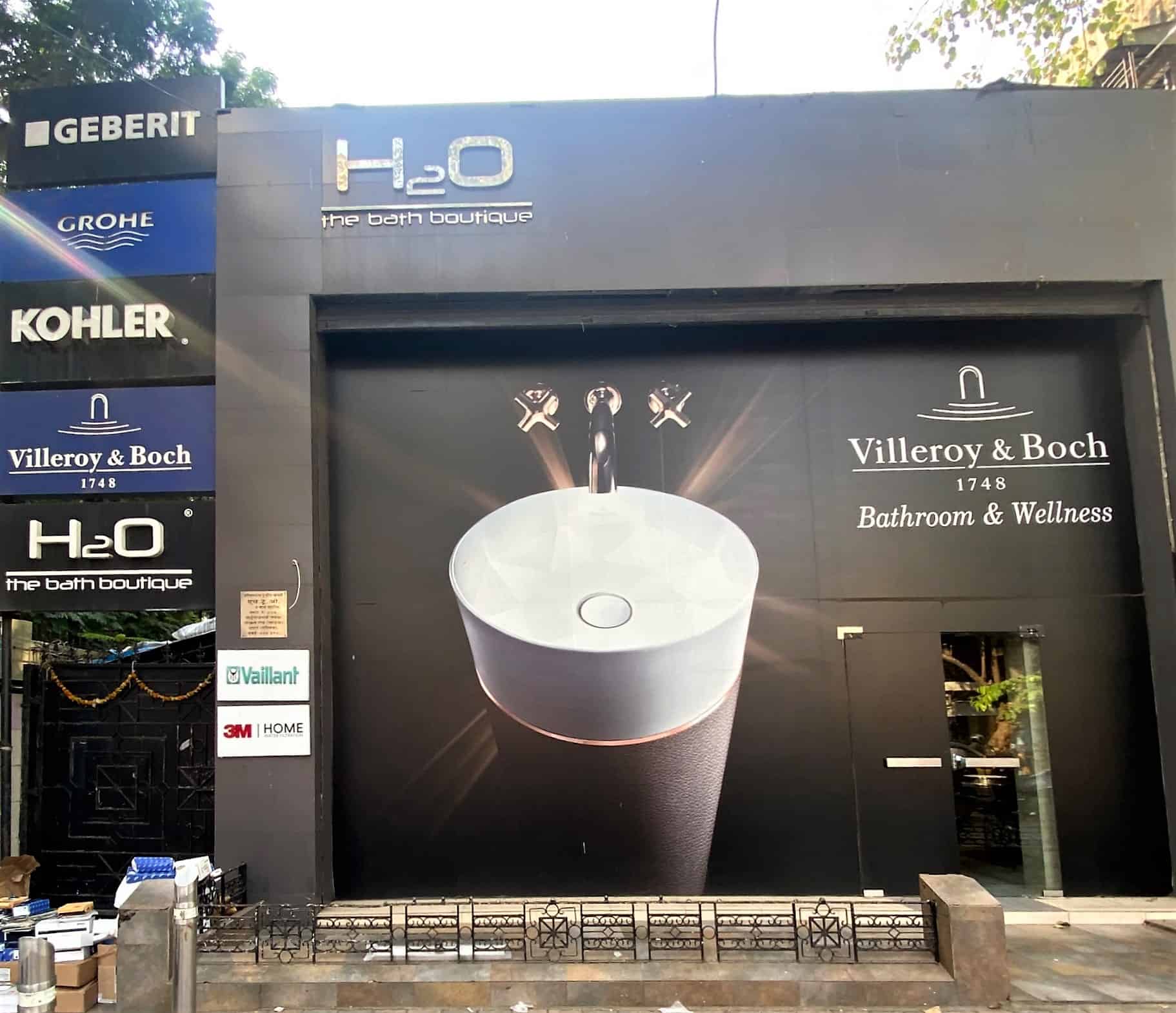 exterior of luxury bathroom fittings store H20 bath boutique in , Sanitaryware dealers in Mumbai