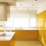 bright yellow coloured kitchen matte laminates