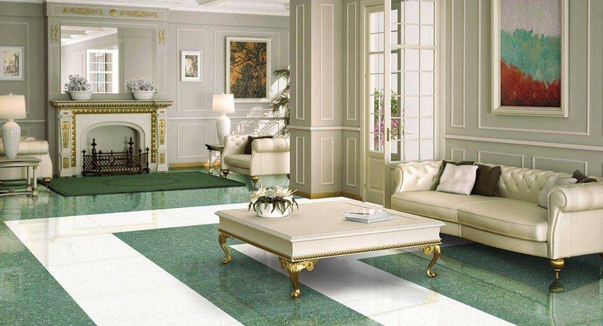 flooring with contrasting colours, green and white flooring tiles design