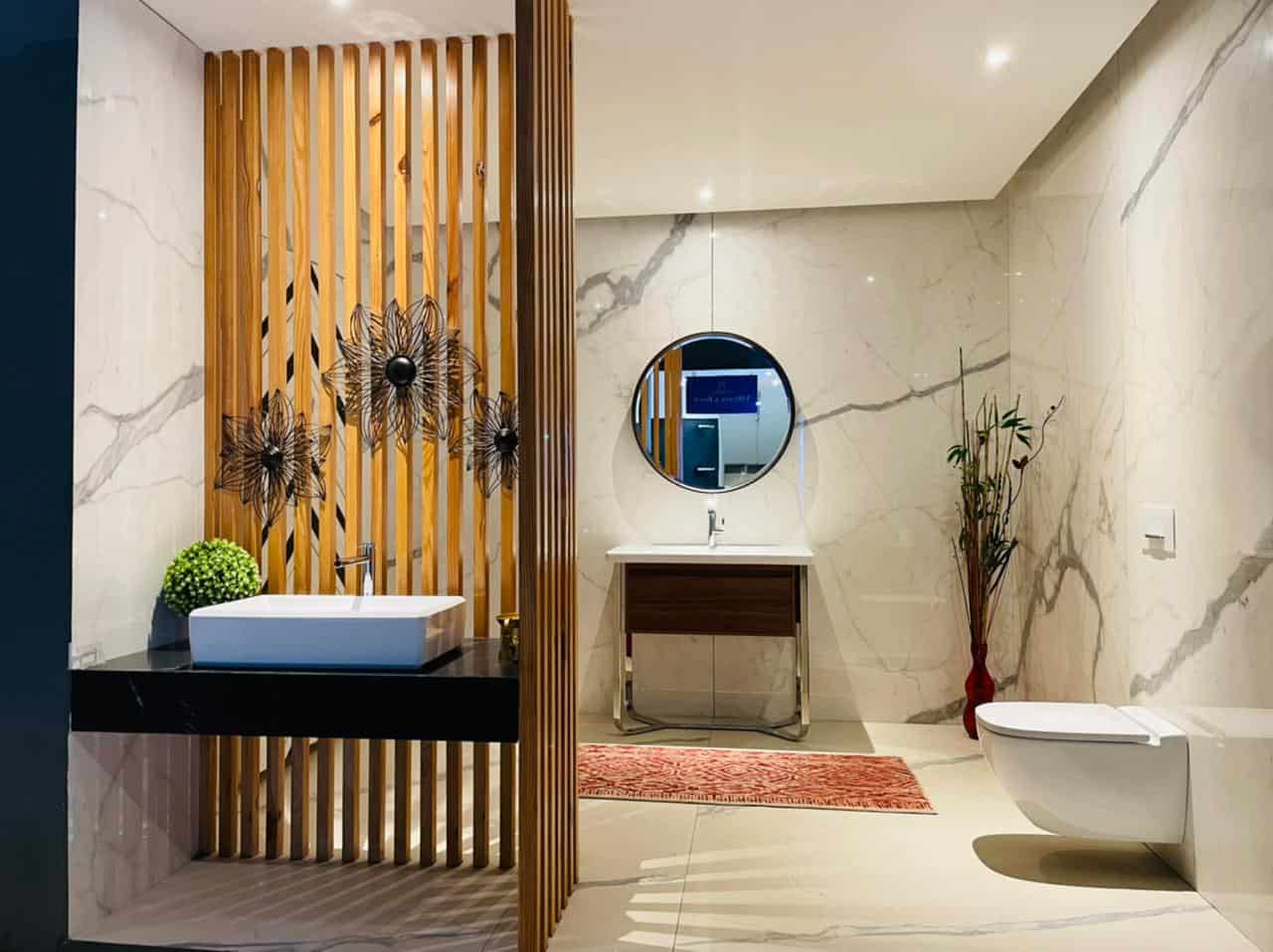 luxury bathroom with washbasin and faucets