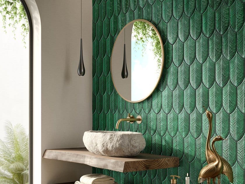 green walls design with leaf motifs 