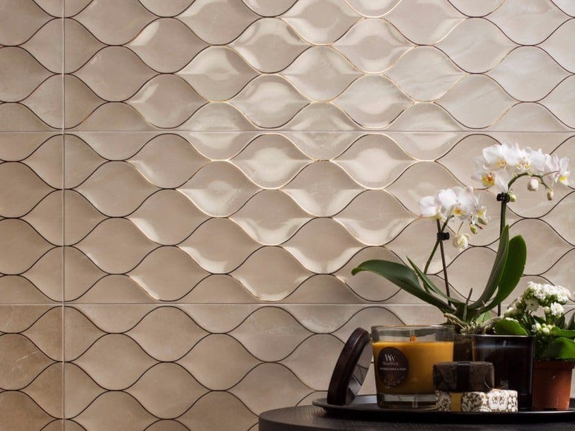 3d wall tiles design with gold detailing