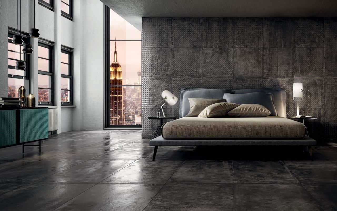 Concrete tiles design in bedroom
