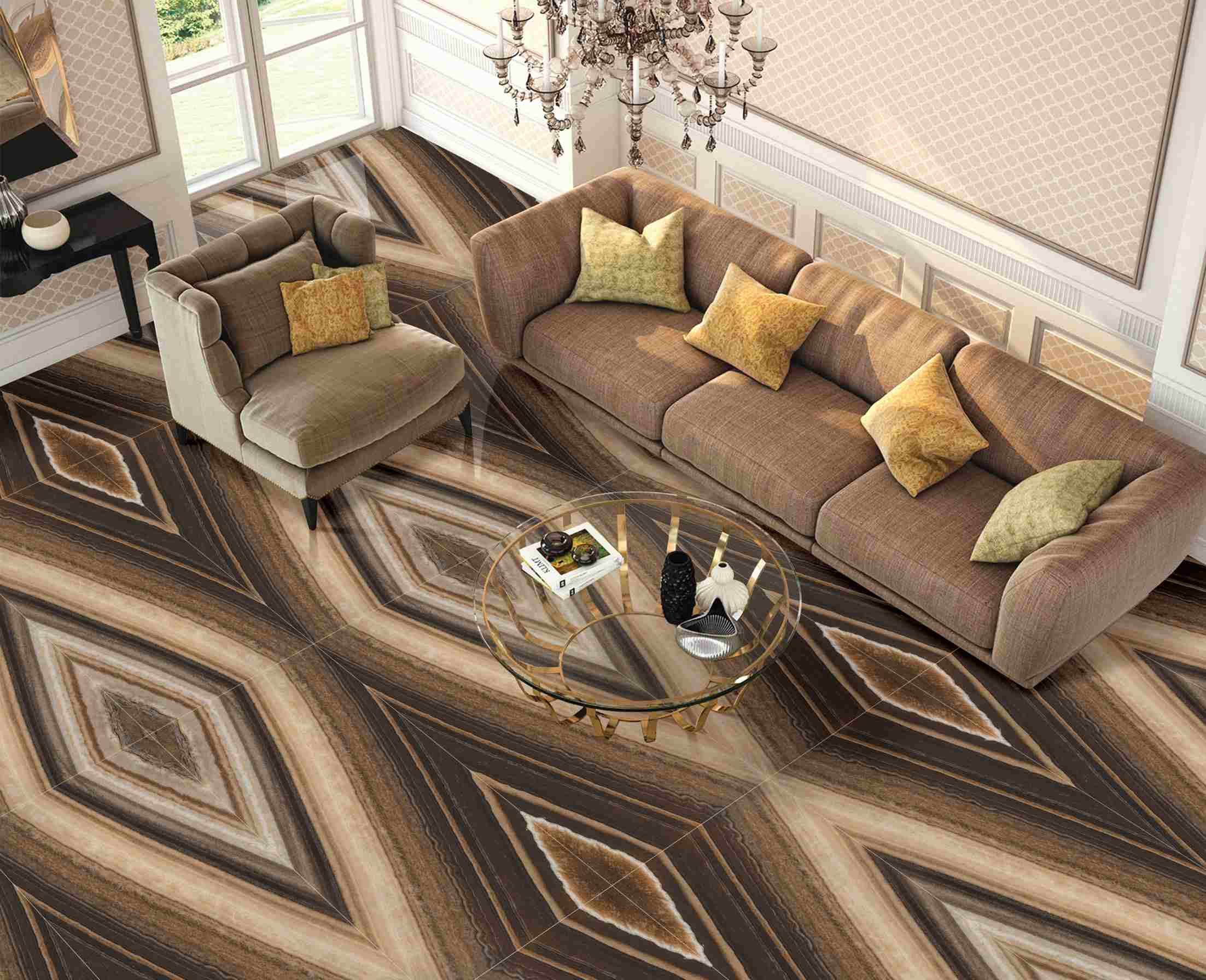 patterned floor tiles in shades of brown, ceramic porcelain tiles, vitrified tiles