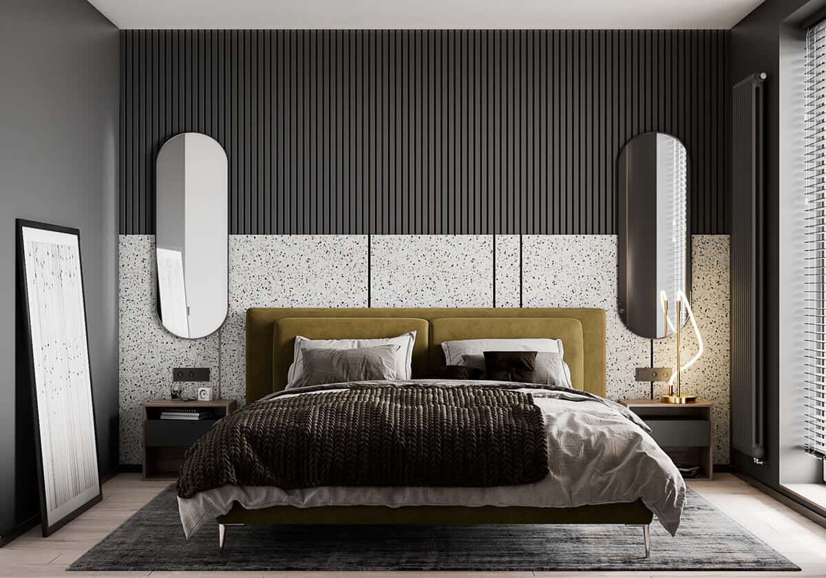 bedroom wall paneling in black colour