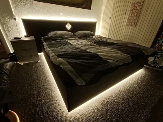yellow and white multicolor LED strip lighting for bedroom