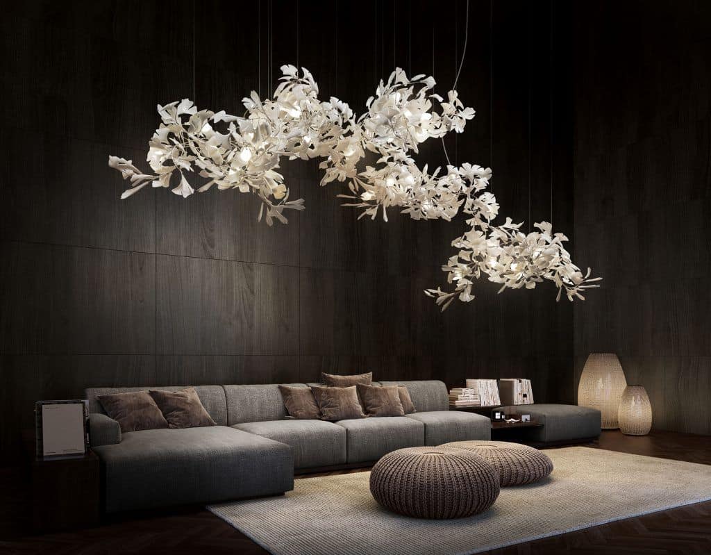 chandelier in dark living room
