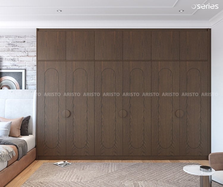 Wooden floor to ceiling closet design with openable doors