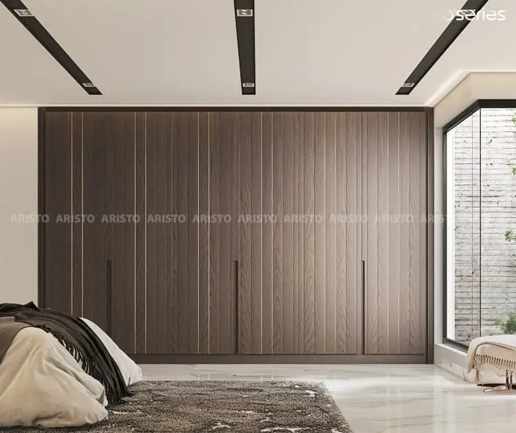 Matte brown openable wardrobe for room wall