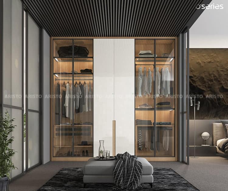 Glass openable Aristo wardrobe for bedroom wall