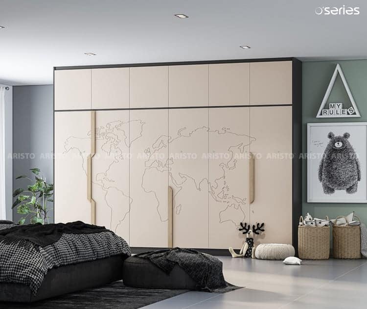 World map on a kids openable Aristo wardrobe