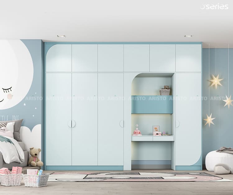 light blue designer wall closet for kids bedroom
