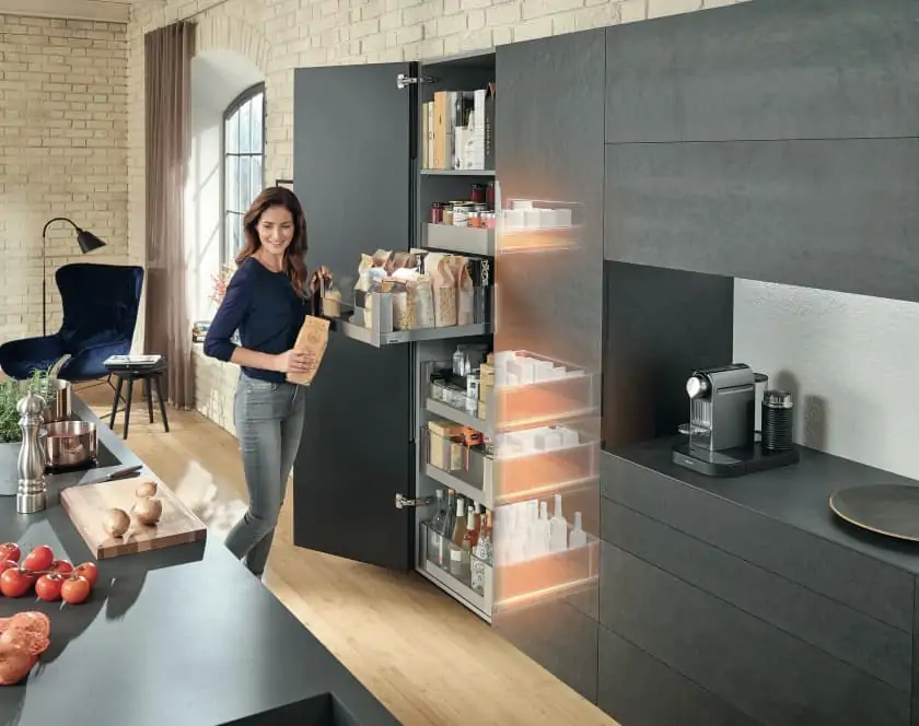 blum space tower storage space with space saving storage cabinets and kitchen larder