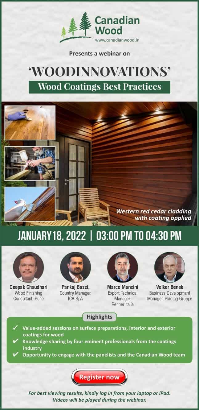 canadian wood webinar announcement on wood coatings and best practices for indian woodworking industry