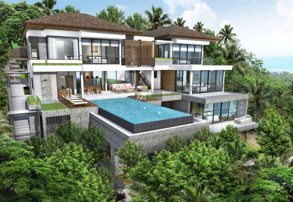 a lavish villa with swimming pool