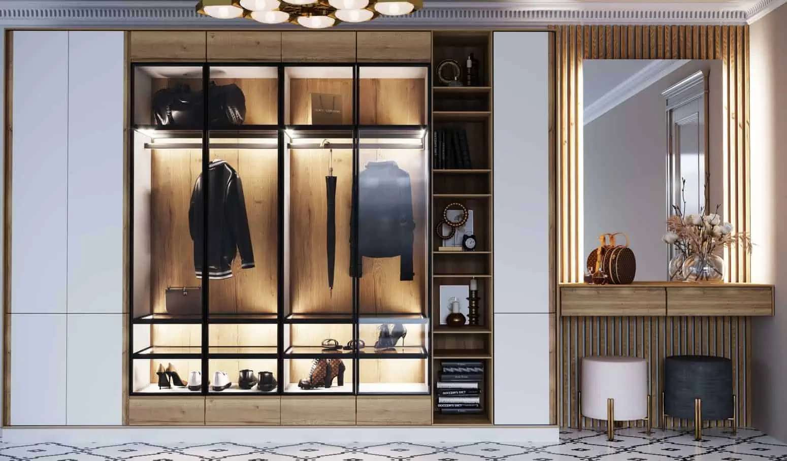 glass shelves storage cabinet cum display unit for wardrobe