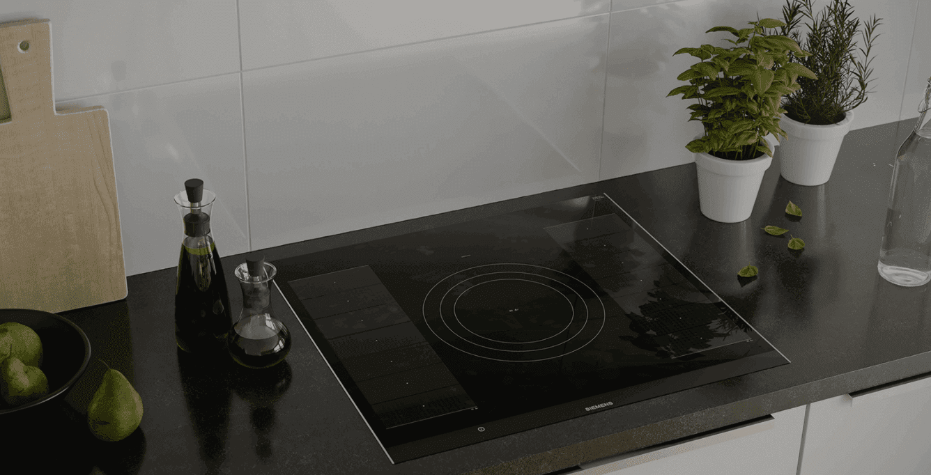 Indoor plants, kitchen counter, induction stove